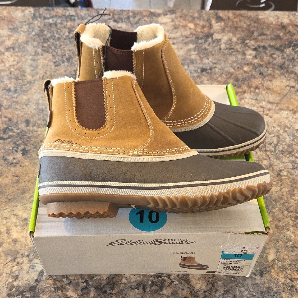 Eddie Bauer Size 10 NEW Women's Waterproof Leather Brown Snow Winter Boots